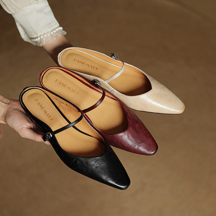 Faye | Women's Pointed Toe Ankle Strap Buckle Flat Mule