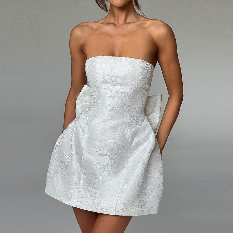 Violet | Strapless Floral Jacquard Mini Cocktail Party Dress