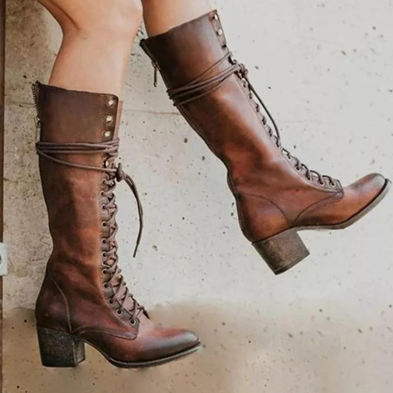 Fenwick | Women's Lace-Up Knee-High Heeled Boot