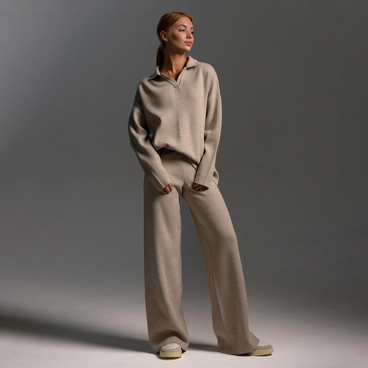 Thea | Women's Loungewear Oversized Polo Sweater and Wide Leg Trouser Set