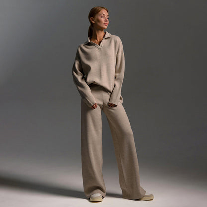 Thea | Women's Loungewear Oversized Polo Sweater and Wide Leg Trouser Set