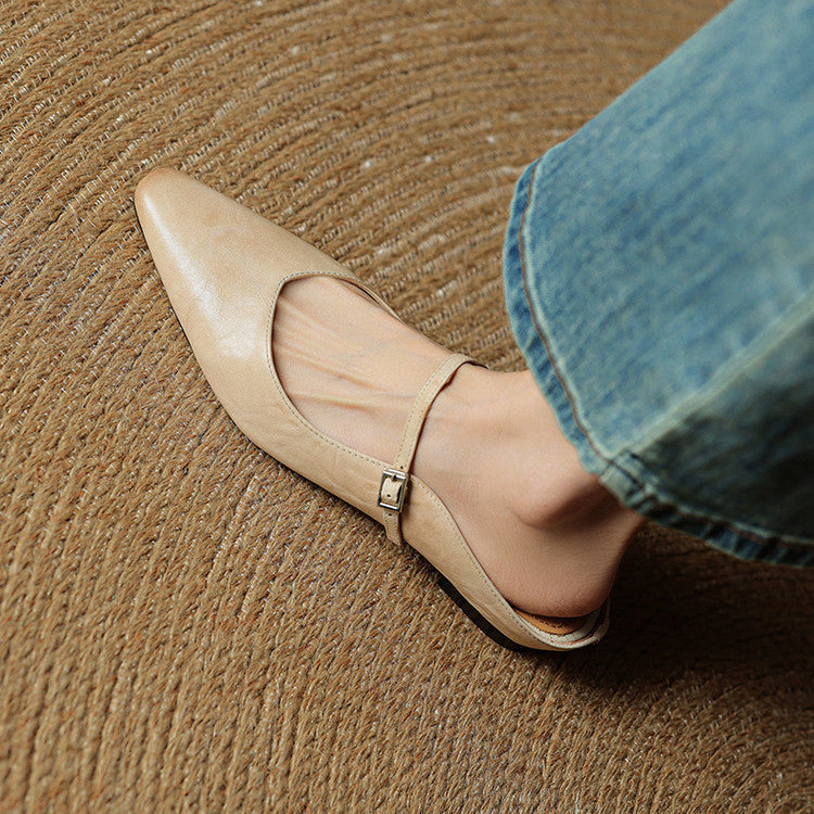 Faye | Women's Pointed Toe Ankle Strap Buckle Flat Mule