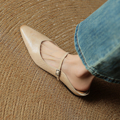 Faye | Women's Pointed Toe Ankle Strap Buckle Flat Mule