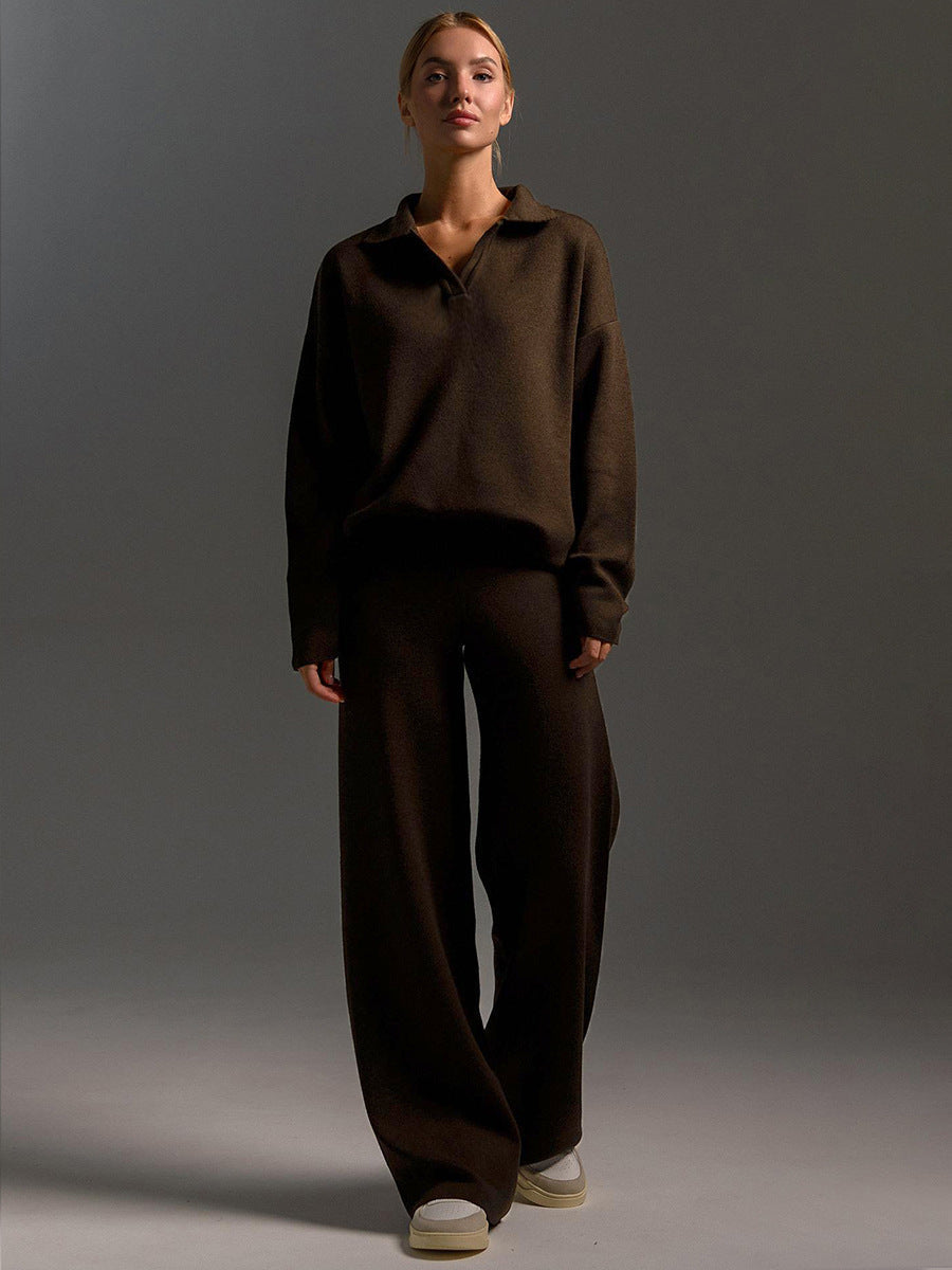 Thea | Women's Loungewear Oversized Polo Sweater and Wide Leg Trouser Set