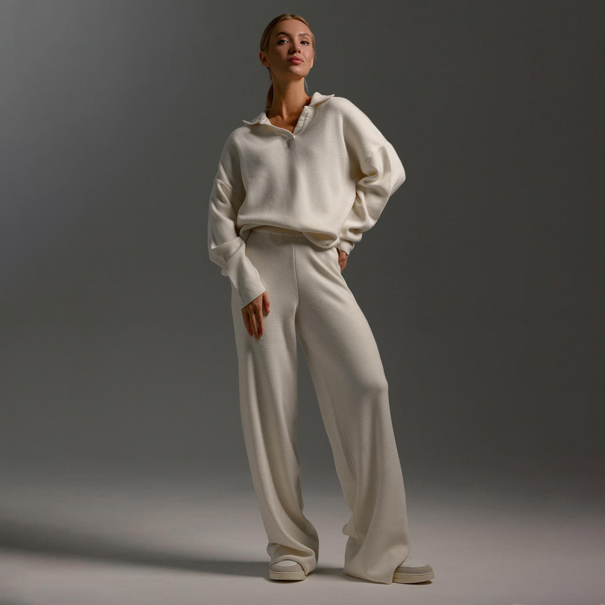 Thea | Women's Loungewear Oversized Polo Sweater and Wide Leg Trouser Set
