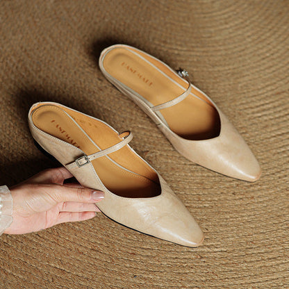 Faye | Women's Pointed Toe Ankle Strap Buckle Flat Mule