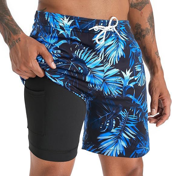 Kai | Men's Swim Shorts Quick Dry Tropical Print Compression Liner