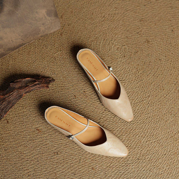 Faye | Women's Pointed Toe Ankle Strap Buckle Flat Mule