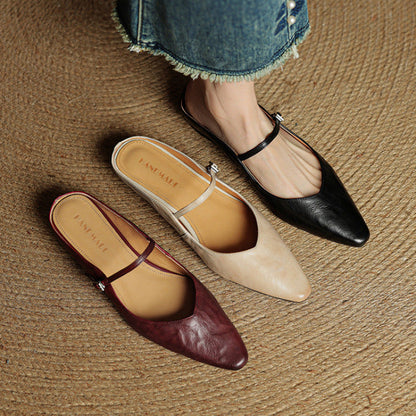 Faye | Women's Pointed Toe Ankle Strap Buckle Flat Mule