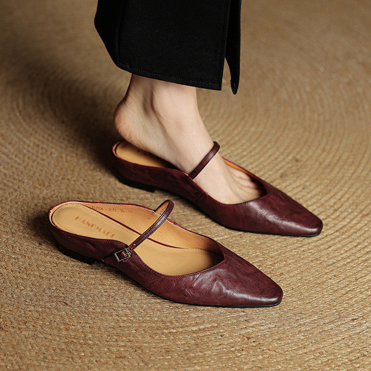 Faye | Women's Pointed Toe Ankle Strap Buckle Flat Mule