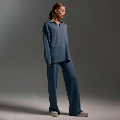 Thea | Women's Loungewear Oversized Polo Sweater and Wide Leg Trouser Set