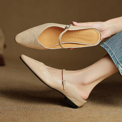 Faye | Women's Pointed Toe Ankle Strap Buckle Flat Mule