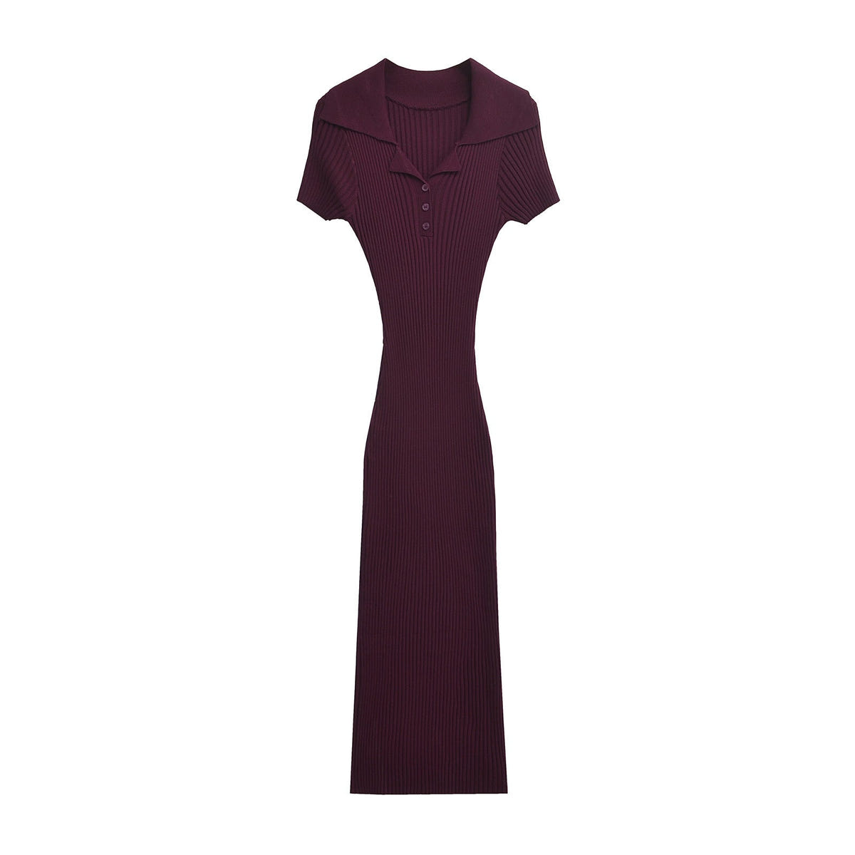 Harper | Ribbed Knit Polo Neck Slim Fit Midi Dress