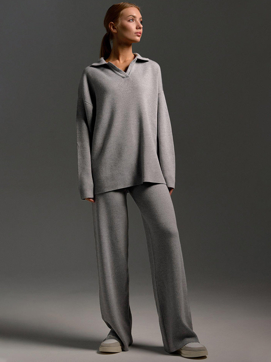 Thea | Women's Loungewear Oversized Polo Sweater and Wide Leg Trouser Set