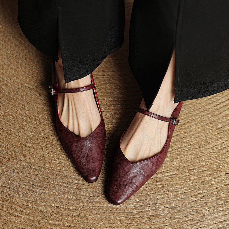 Faye | Women's Pointed Toe Ankle Strap Buckle Flat Mule
