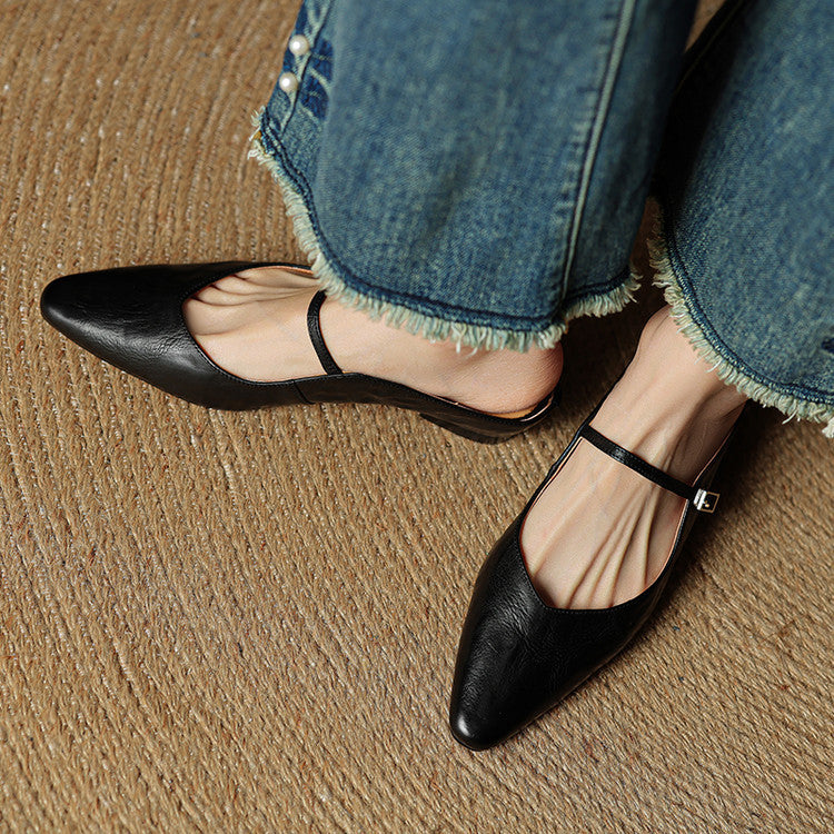 Faye | Women's Pointed Toe Ankle Strap Buckle Flat Mule