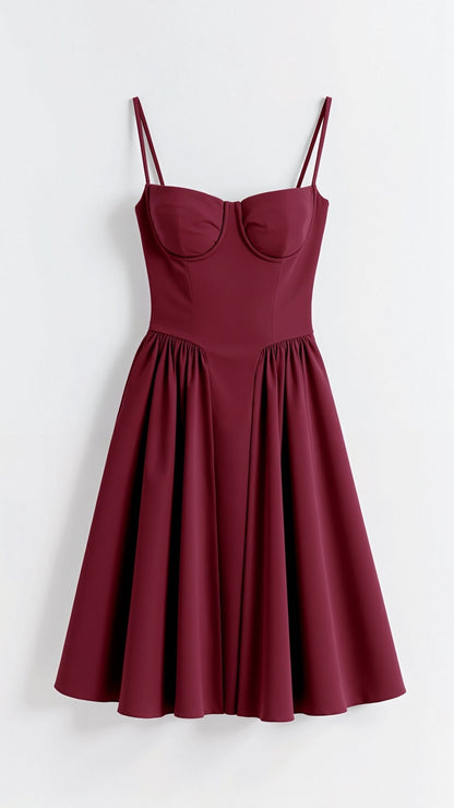 Odette | Corset Bustier Spaghetti Strap Pleated Full Skirt Midi Wedding Guest Dress