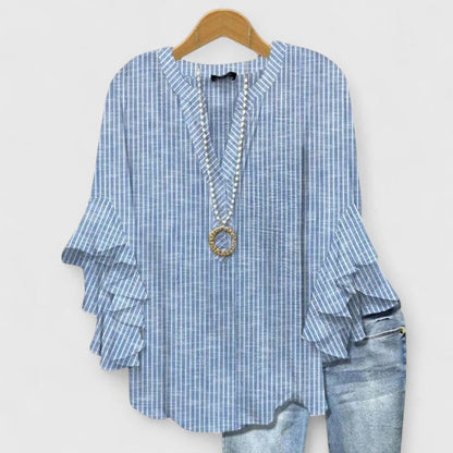 Saryphiah | Ruffle Sleeve Floral Print V Neck Relaxed Blouse