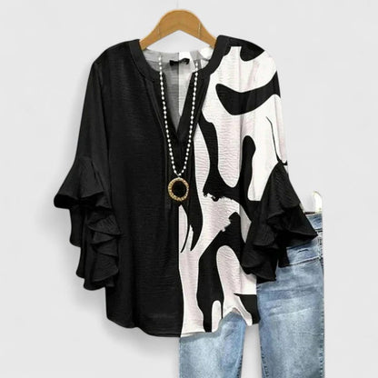 Saryphiah | Ruffle Sleeve Floral Print V Neck Relaxed Blouse