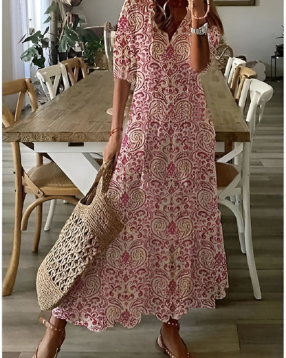 Zara | Tassel Tie V Neck Geometric Print Relaxed Boho Maxi Dress