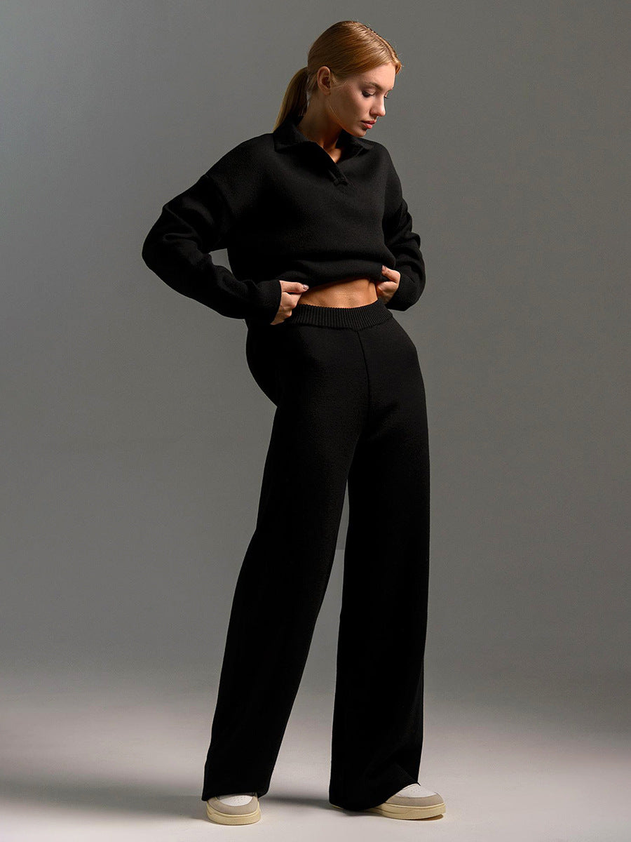 Thea | Women's Loungewear Oversized Polo Sweater and Wide Leg Trouser Set