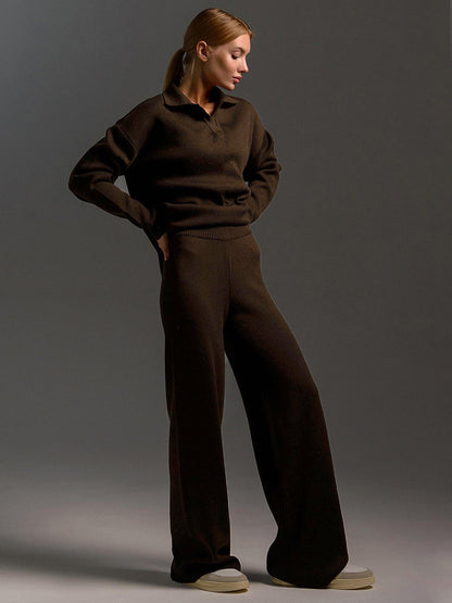 Thea | Women's Loungewear Oversized Polo Sweater and Wide Leg Trouser Set