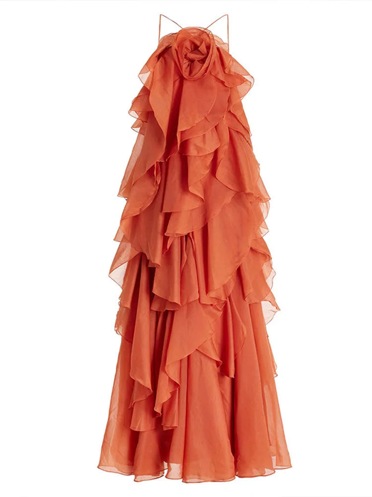 Vera | Women's Layered Ruffle Floral Detail Maxi Dress