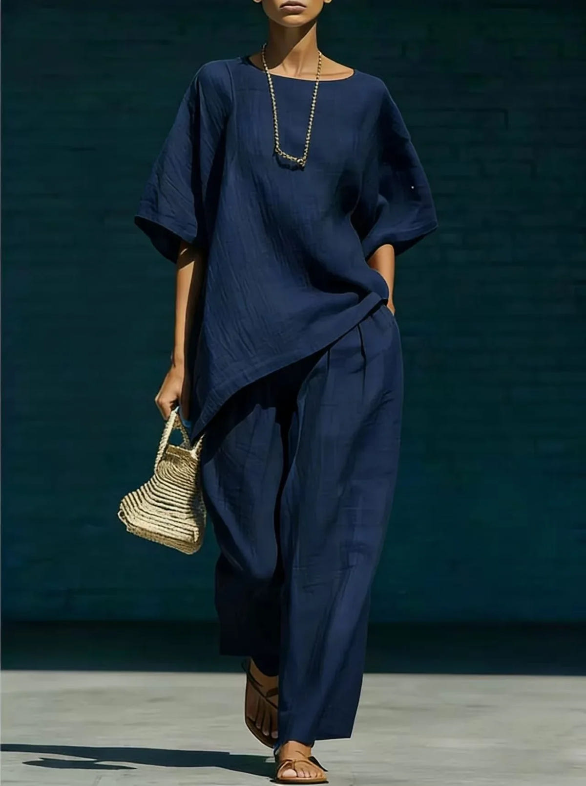 Solene | Women's Relaxed Wide Leg Linen Blend Matching Set
