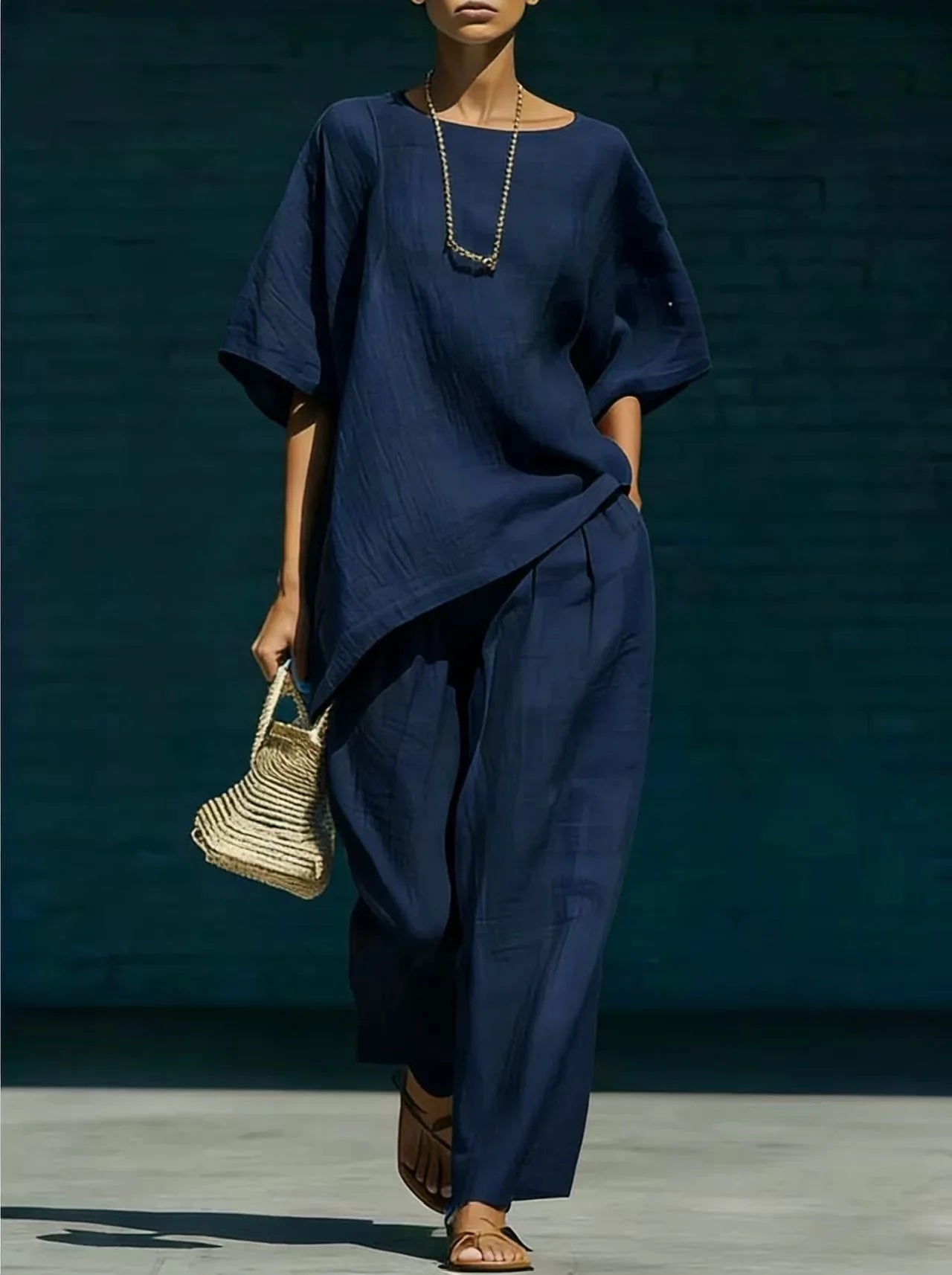 Solene | Women's Relaxed Wide Leg Linen Blend Matching Set