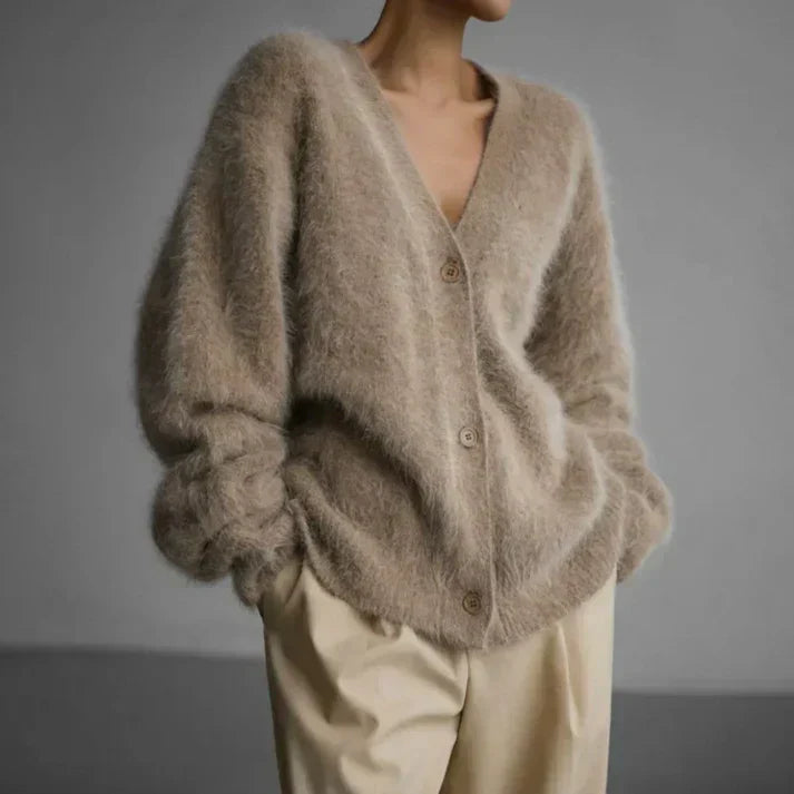 Marlowe | Women's Fuzzy Knit V-Neck Button-Front Cardigan