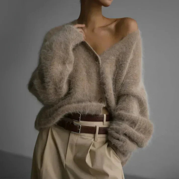 Marlowe | Women's Fuzzy Knit V-Neck Button-Front Cardigan