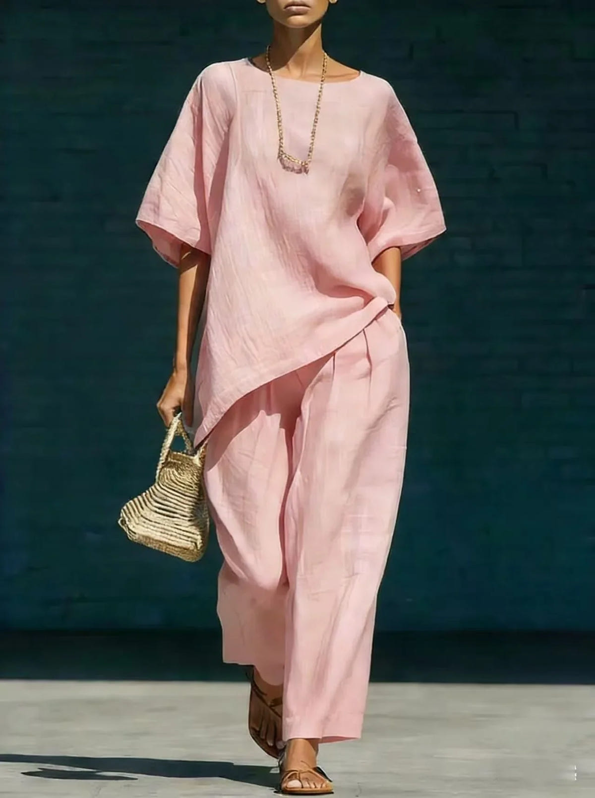 Solene | Women's Relaxed Wide Leg Linen Blend Matching Set