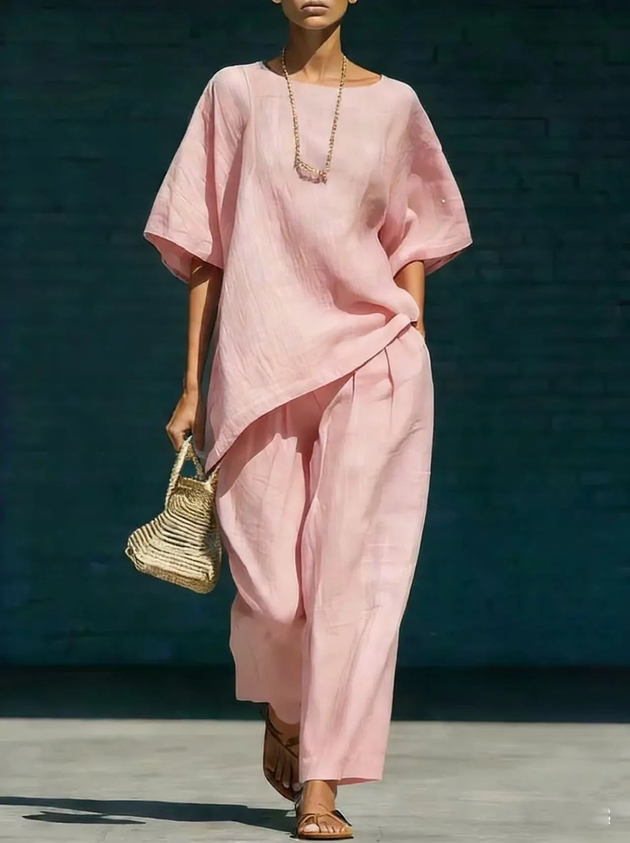 Solene | Women's Relaxed Wide Leg Linen Blend Matching Set