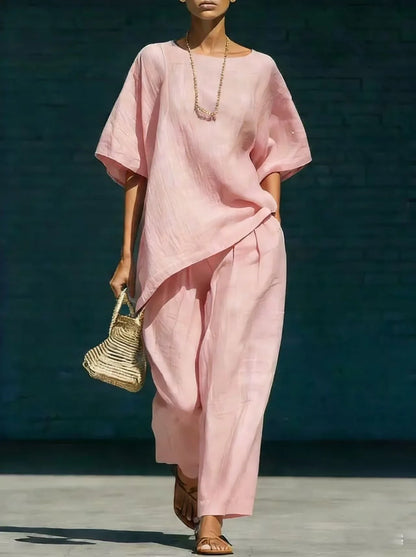 Solene | Women's Relaxed Wide Leg Linen Blend Matching Set