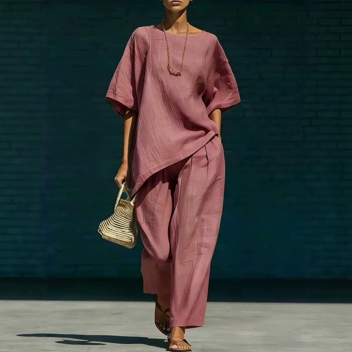 Solene | Women's Relaxed Wide Leg Linen Blend Matching Set