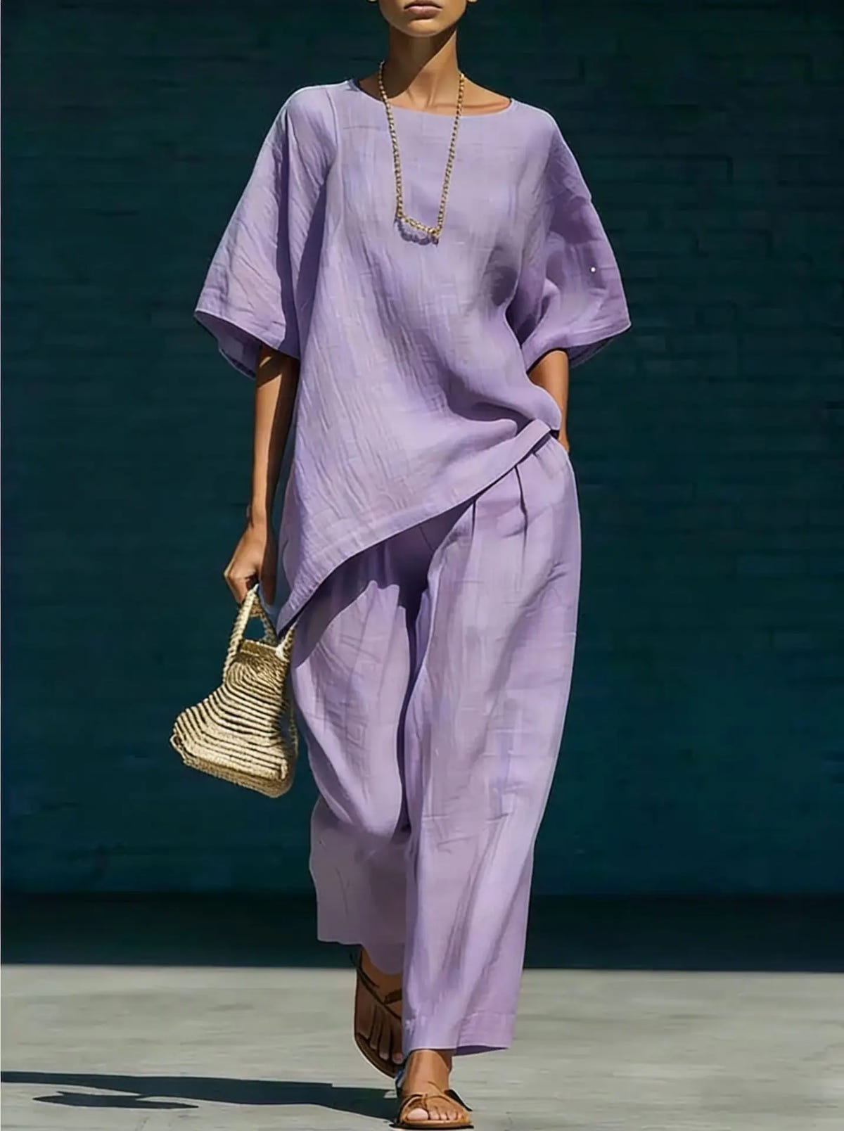 Solene | Women's Relaxed Wide Leg Linen Blend Matching Set