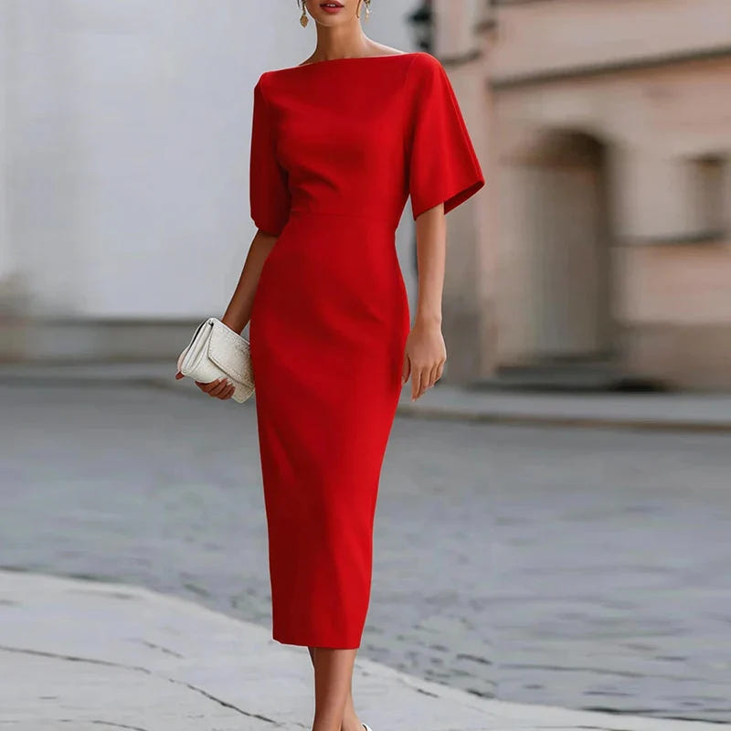 Matilda | Women's Boat Neck Half Sleeve Bodycon Midi Dress