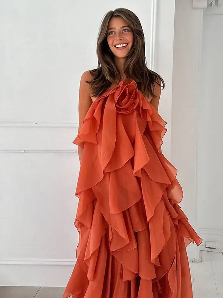 Vera | Women's Layered Ruffle Floral Detail Maxi Dress