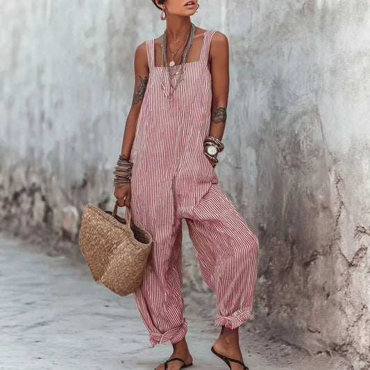 Addie | Women's Striped Wide Leg Jumpsuit Sleeveless Boho