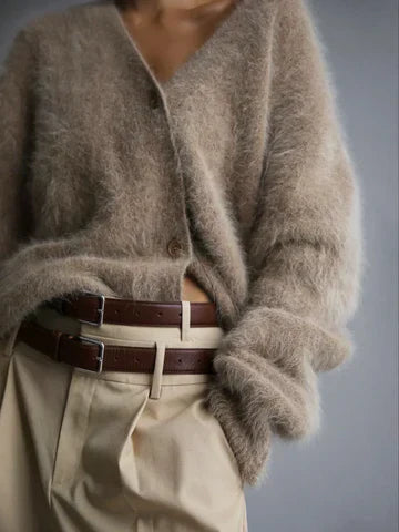 Marlowe | Women's Fuzzy Knit V-Neck Button-Front Cardigan