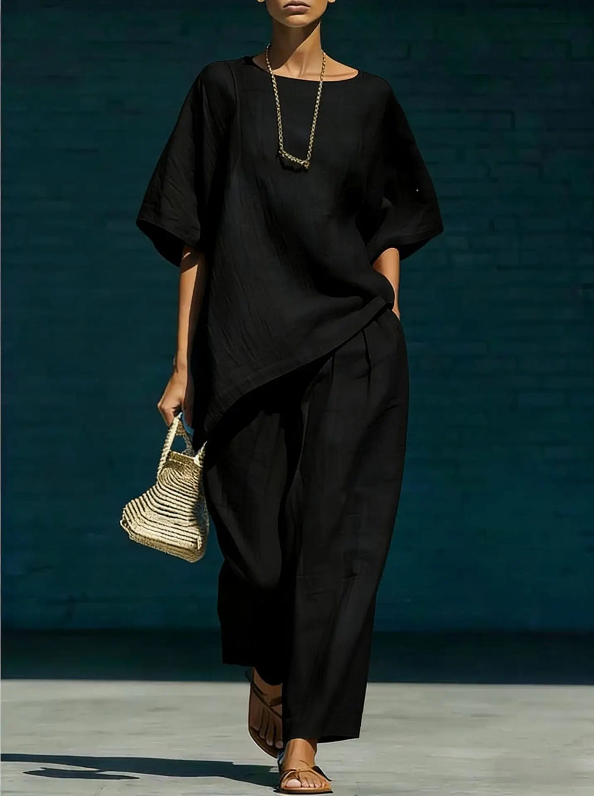 Solene | Women's Relaxed Wide Leg Linen Blend Matching Set