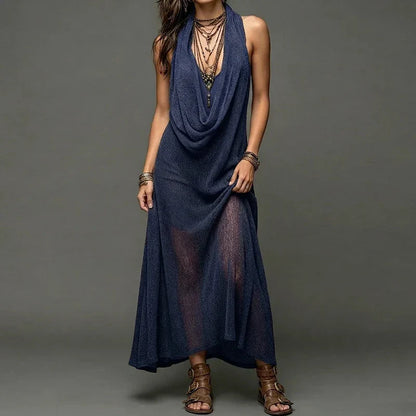 Nikkie | Women's Boho Maxi Dress Halter Draped Neck Knit Cover Up