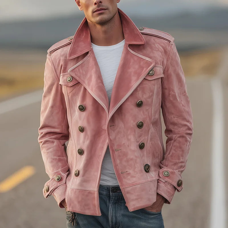 Thaddeus | Men's Suede Double-Breasted Leather Jacket