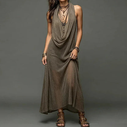 Nikkie | Women's Boho Maxi Dress Halter Draped Neck Knit Cover Up
