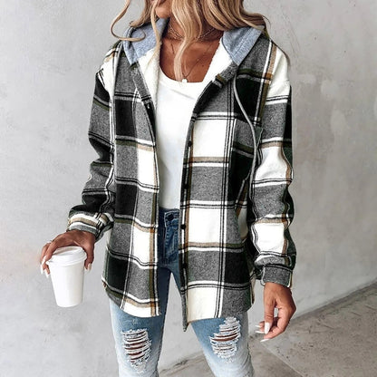 Bronwen | Women's Hooded Plaid Check Flannel Overshirt