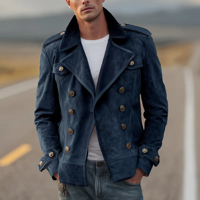 Thaddeus | Men's Suede Double-Breasted Leather Jacket