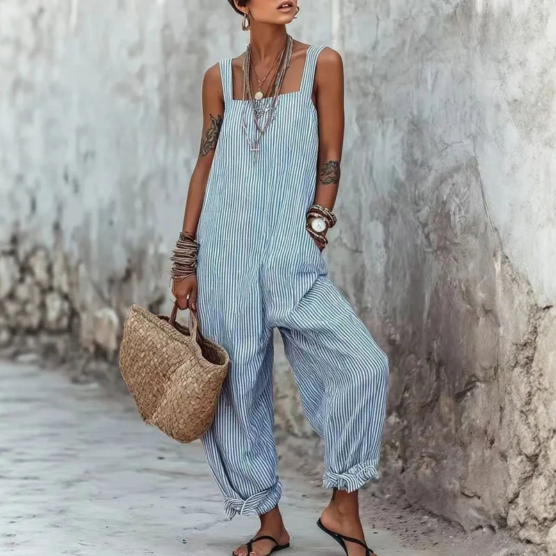 Addie | Women's Striped Wide Leg Jumpsuit Sleeveless Boho