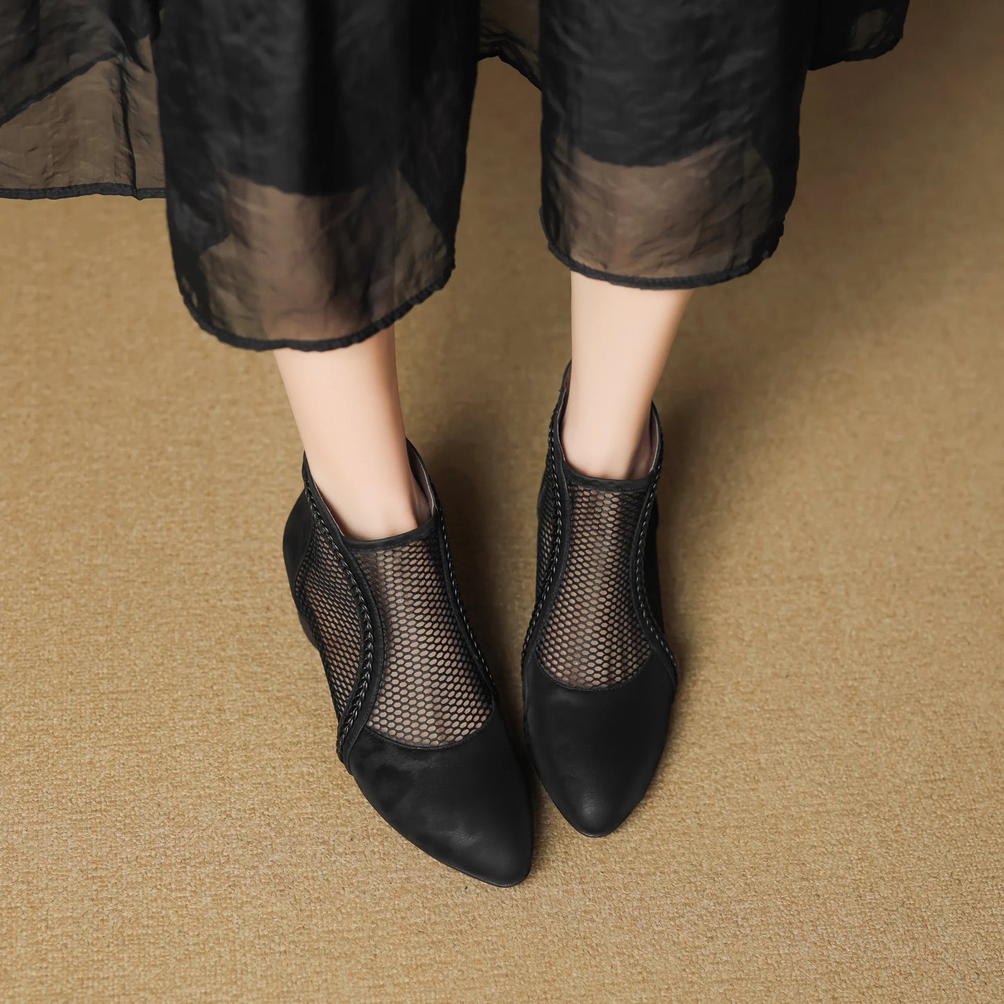 Corentine | Women's Leopard Print Mesh Panel Block Heel Ankle Boot