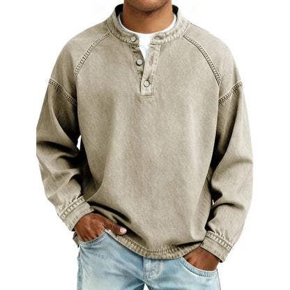 Stanley | Men's Vintage Denim Henley Long Sleeve Relaxed Shirt