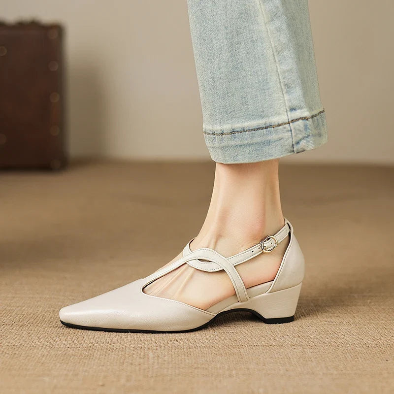 Lucienne | Women's Pointed Toe Crossover Strap Block Heel